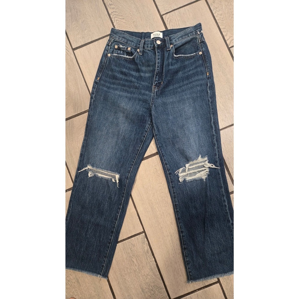 Pistola High Rise Straight Leg Raw Hem Jeans Blue Denim 27 P6323RLP-MTV